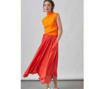 ANTHROPOLOGIE SLEEK A-LINE MIDI SKIRT - TANGERINE SIZE XS NWT